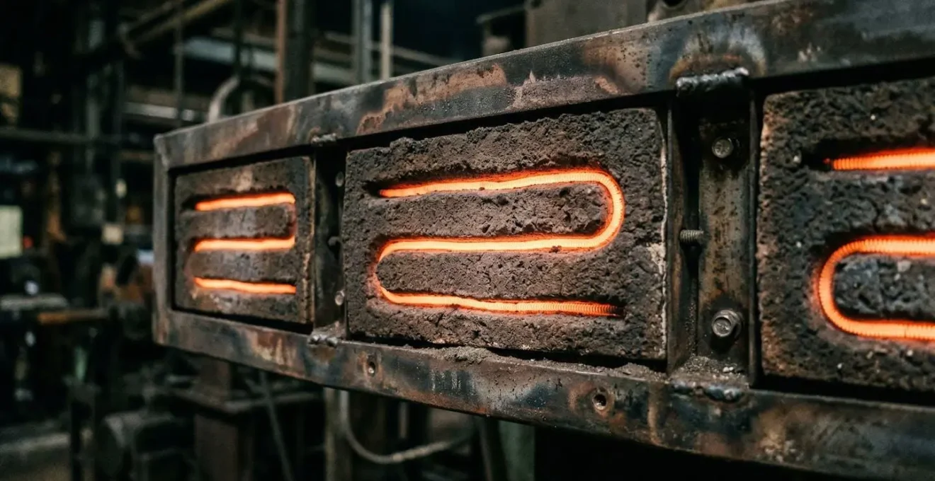 Vue rapprochée de panneaux émetteurs infrarouges actifs dans une cabine avec texture céramique visible et lueur orangée subtile